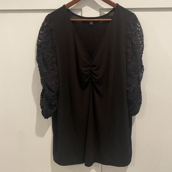 Torrid Studio Crepe Women’s Plus 3X Sz 22/24 Black Ruched Lace Sleeve Witchy - Picture 3 of 10